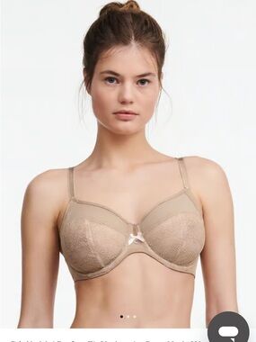 Chantelle Revele Moi 30 DD Nude Lace Underwire Bra with Bow Accent